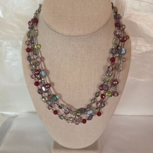 Three Strand Multicolor Beaded Necklace 18 in.